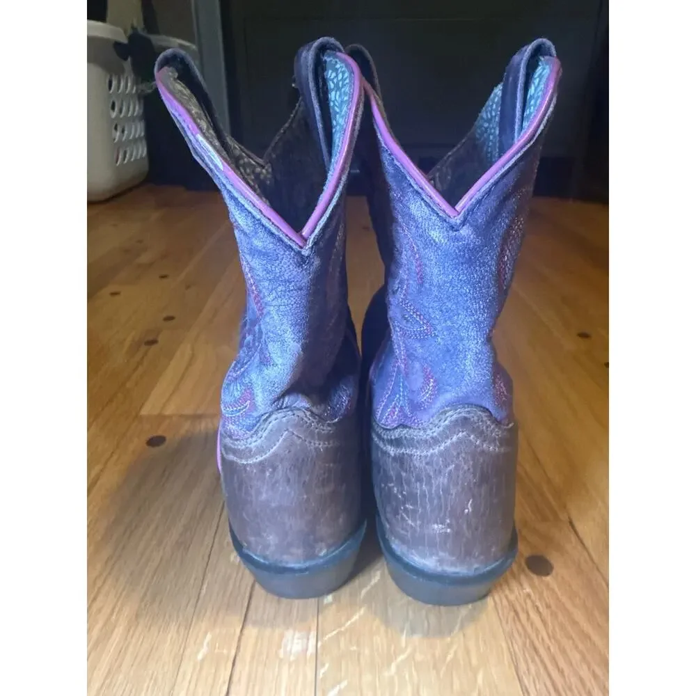 Dan Post Cowboy Boots Kids Size 2 D Brown Purple Leather Western DPC2347